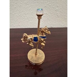 Vintage‎ 1984 Spoontiques Gold Pewter Carousel Horse Crystal Ball Figurine 4.5"